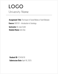 University Assignment Cover Page