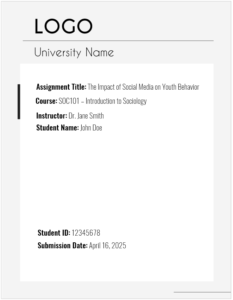 University Assignment Cover Page