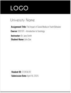 University Assignment Cover Page