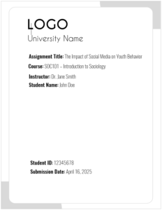 University Assignment Cover Page