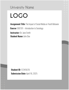 University Assignment Cover Page