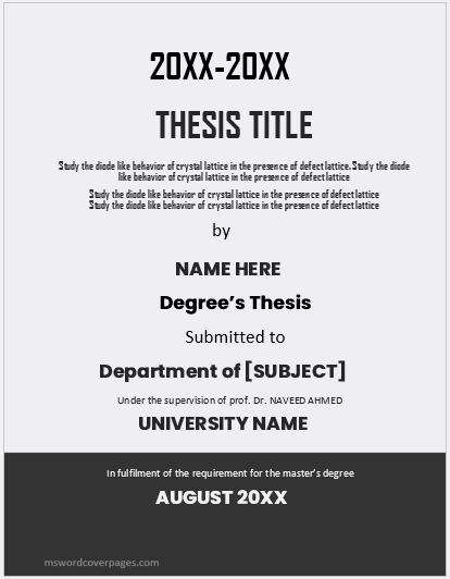 sample a cover page of thesis project or dissertation proposal
