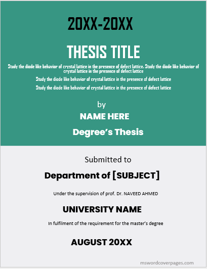 thesis format cover page