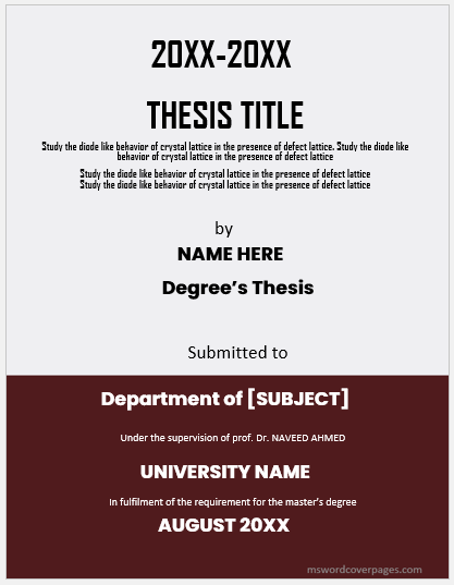 10 Best Dissertation Cover Page Samples For 20xx Download