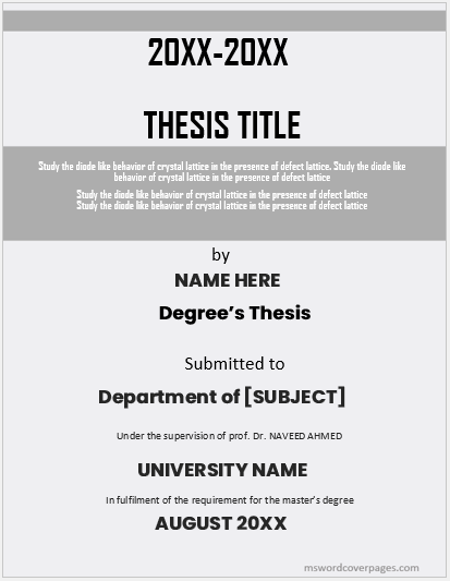 10 Best Dissertation Cover Page Samples For 20xx Download