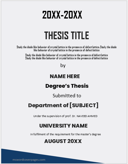 10 Best Dissertation Cover Page Samples For 20xx Download