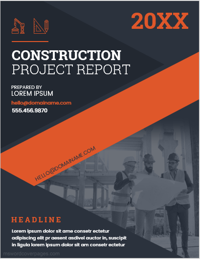 Page de couverture du rapport de projet de construction