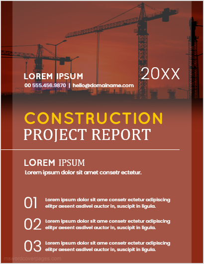 Page de couverture du rapport de projet de construction