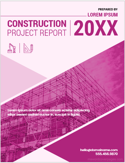 Page de couverture du rapport de projet de construction