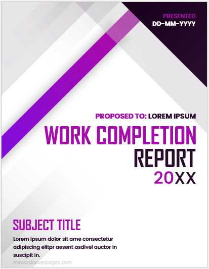 Work completion report cover page
