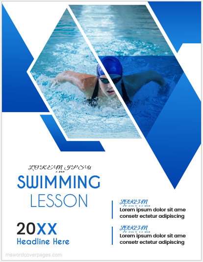 Swimming lesson book cover page template