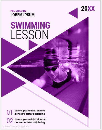 Swimming lesson book cover page template