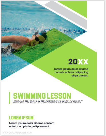 Swimming lesson book cover page template