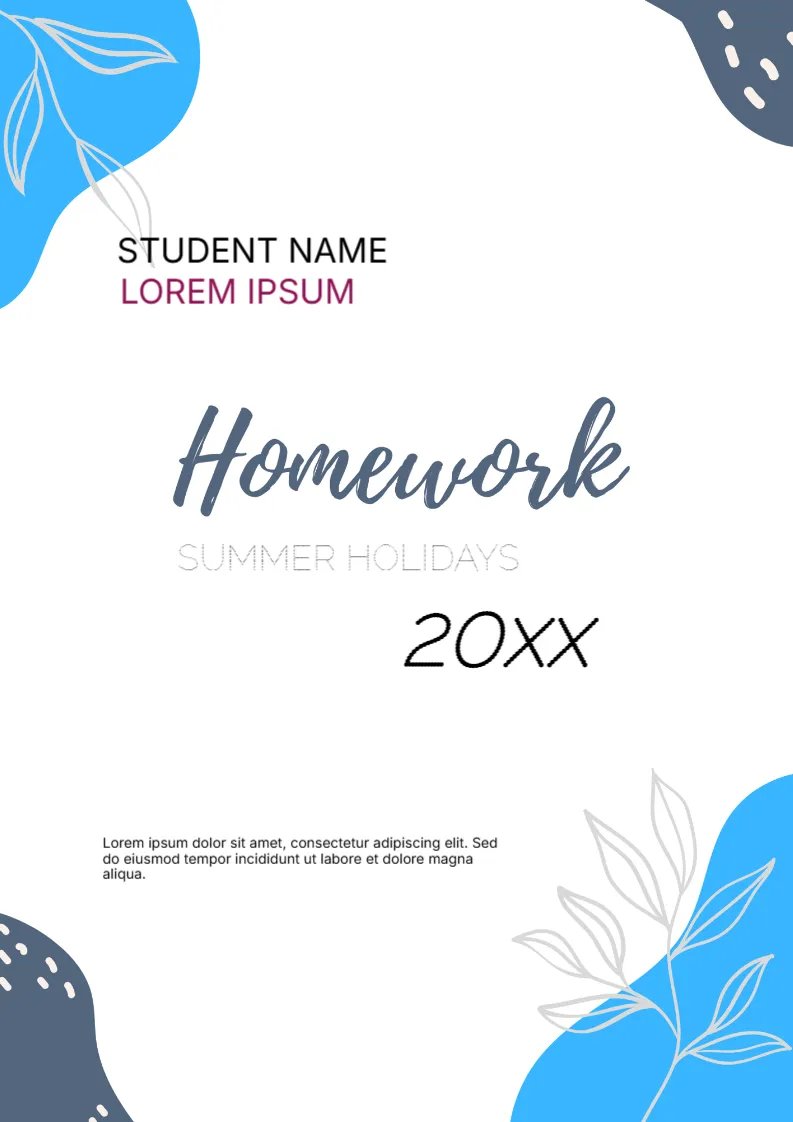 Summer Holidays Homework Cover Page -Editor