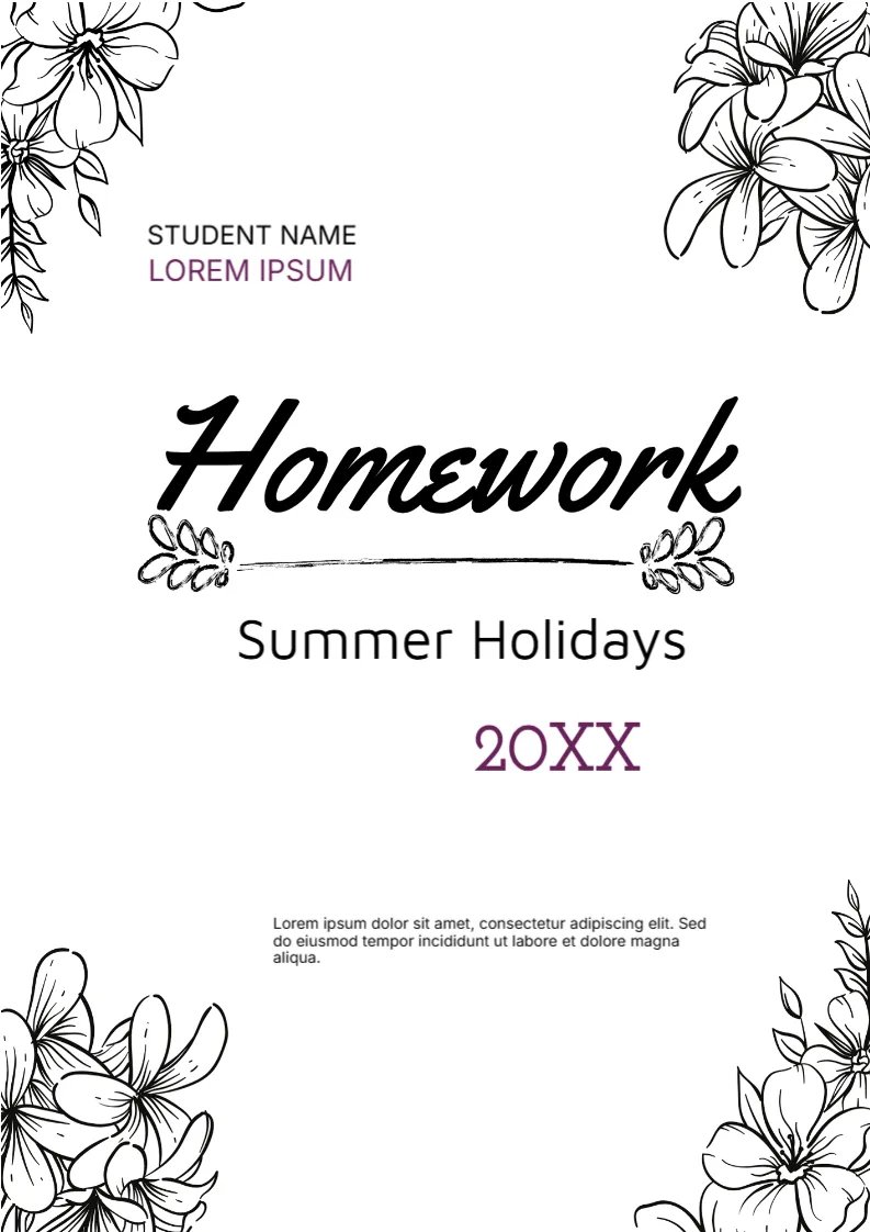 Summer Holidays Homework Cover Page -Editor