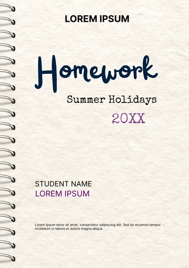 Summer Holidays Homework Cover Page -Editor
